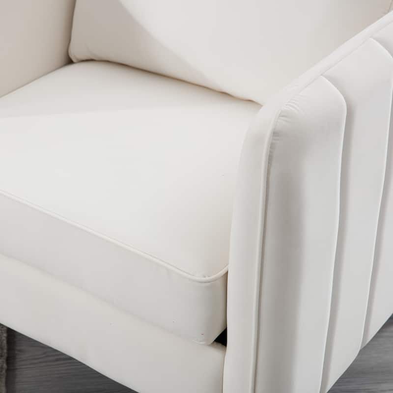 Ivory Velvet Accent Chair with Metal Legs, Modern Design
