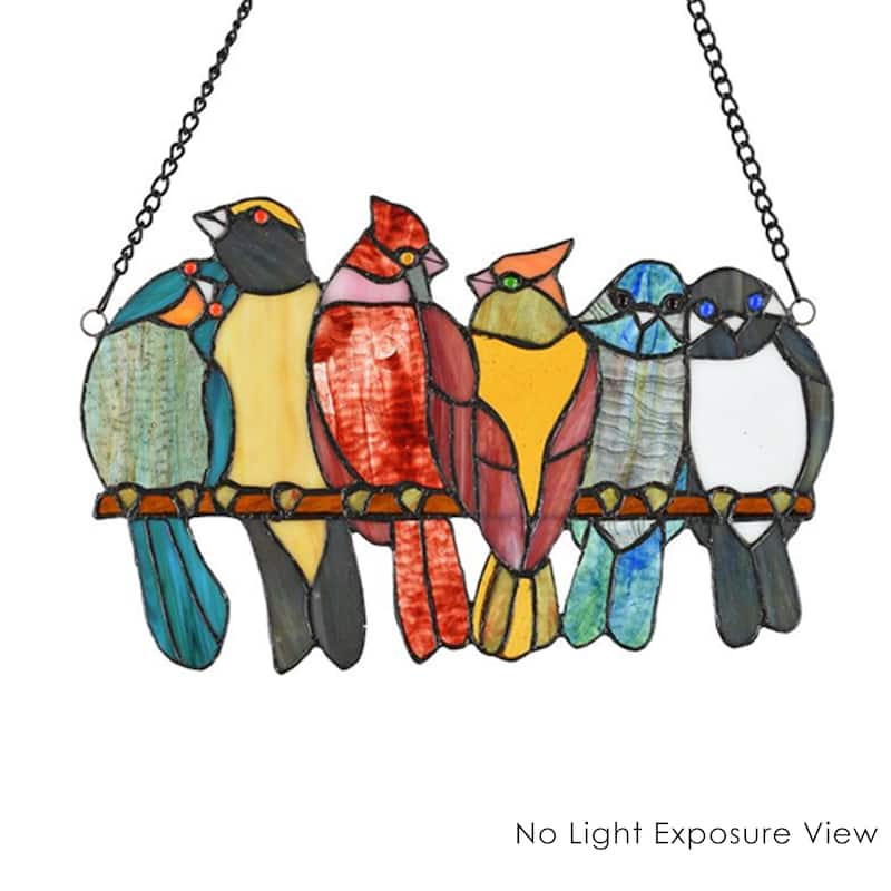 River of Goods 9.5"H Birds in Love Stained Glass Window Panel - 15"L x 0.25"W x 9.5"H
