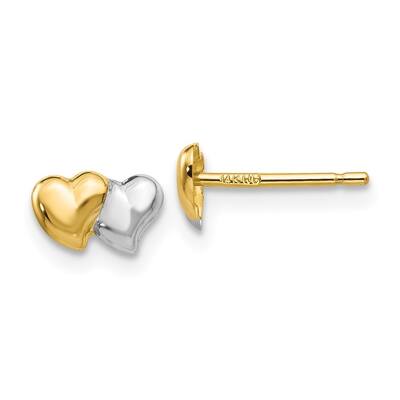 Diamond2Deal 14k Yellow Gold with Rhodium Polished Heart Post Stud Earrings (L-4mm, W-6mm)