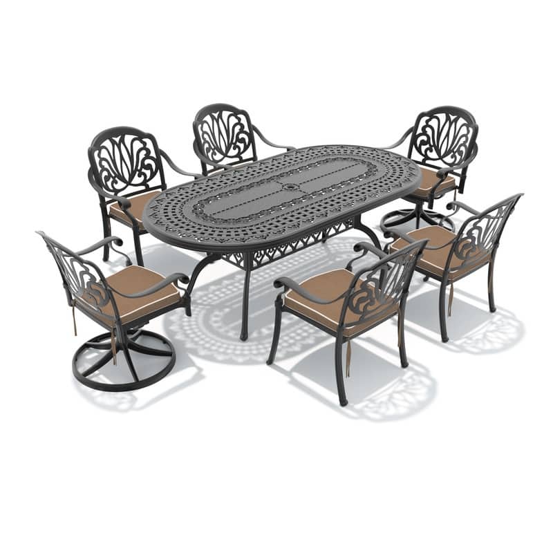7-Piece Outdoor Dining Set with 1 Table and 6 Chairs, All-Weather Aluminum Outdoor Patio Sets