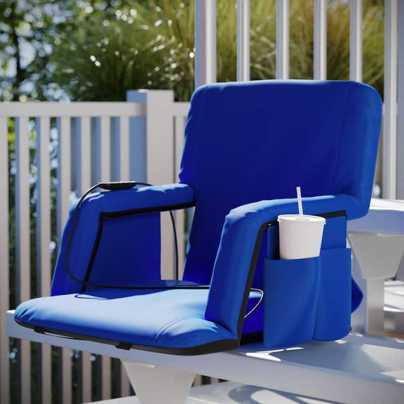 Foldable Reclining Stadium Chair with Backpack Straps-Heated Back and Seat - Blue