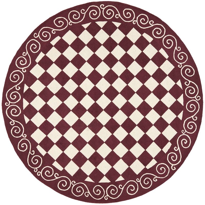 SAFAVIEH Handmade Chelsea Kamryn French Country Wool Rug - 8' Round - Burgundy/Ivory