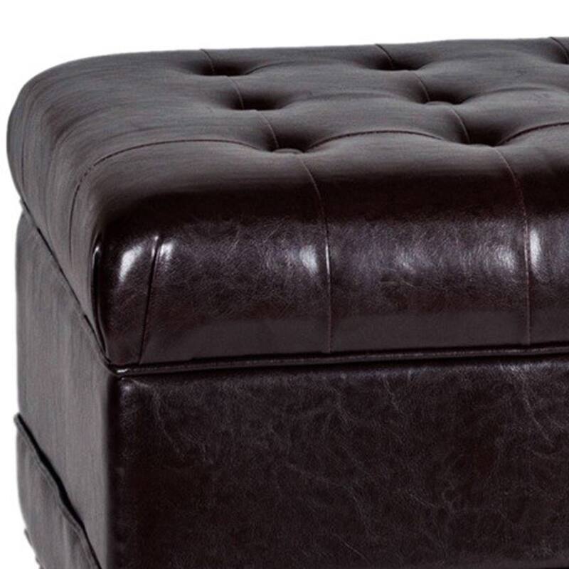 Leatherette Upholstered Wooden Bench with Button Tufted Lift Top Storage, Brown