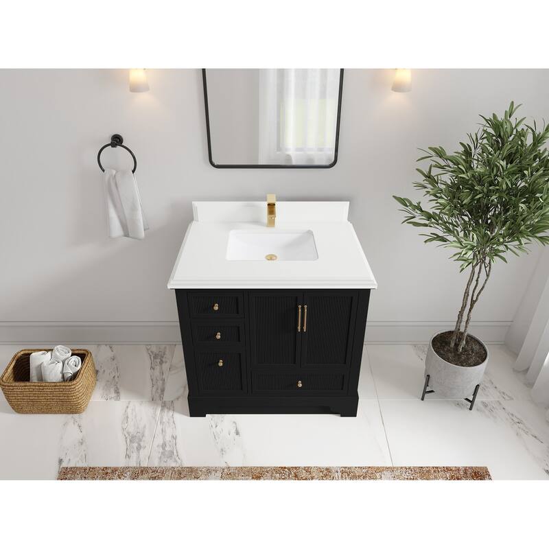 Willow Collections 36 in. W x 22 in. D Alys Center Sink Right Bathroom Vanity with Countertop - 1.5"White - Black