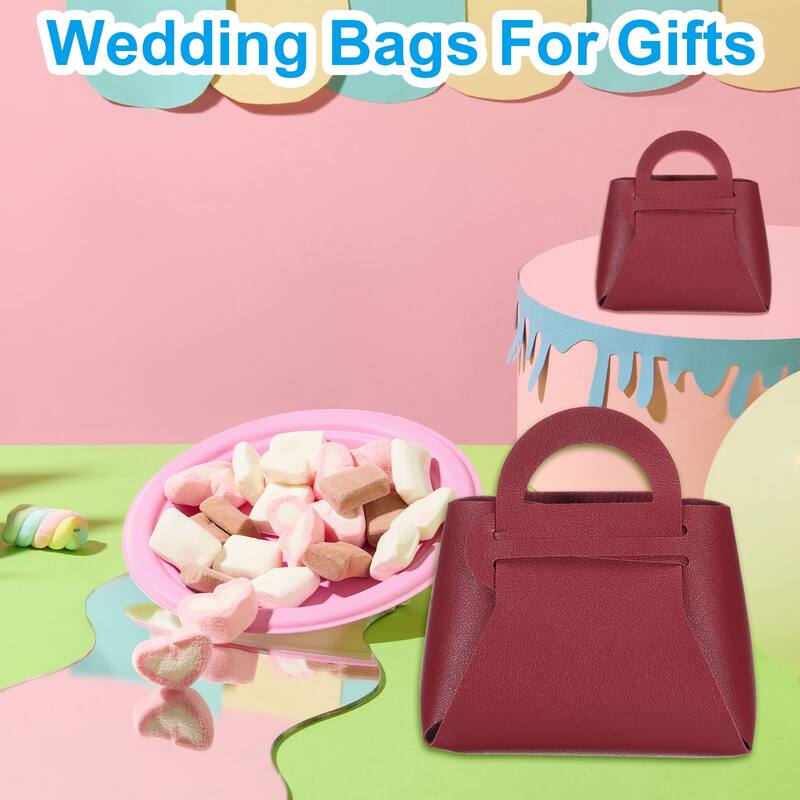 10Pcs PU Leather Gift Boxes with Handles, Wedding Candy Bags