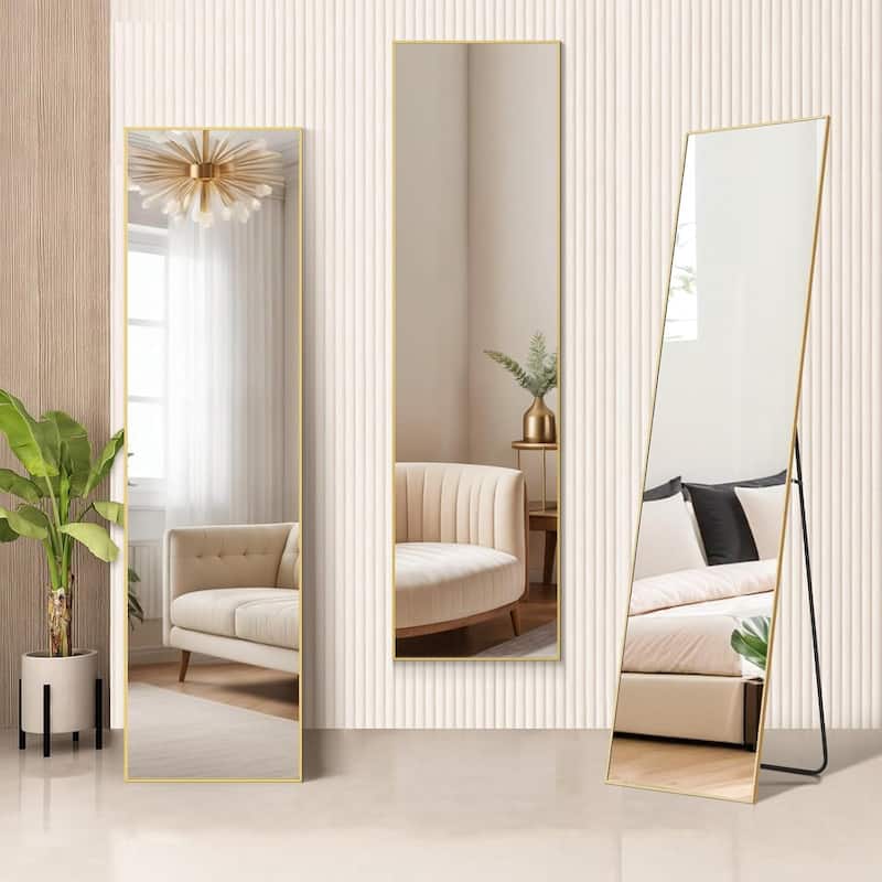 Modern Freestanding Full Length Floor Mirror, 16"x59" Body Wall Mirror, Tall Mirror with Stand Aluminum Alloy Frame