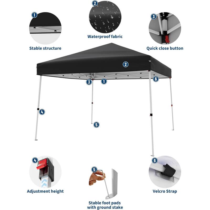10x10FT Outdoor Portable Pop Up Tent Canopy with Carry Bag for Camping, Patio Deck Garden Beach