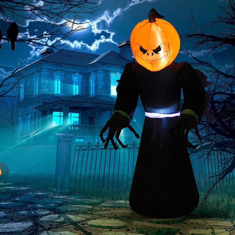 HomCom 7' Scary Tall Light-Up Pumpkin Inflatable Monster Halloween Decoration