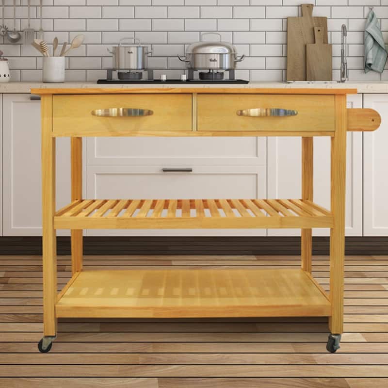 45" Kitchen Island Cart with Wheels, 2 Drawers & Open Storage Shelves - 45 x 17 x 35 inches