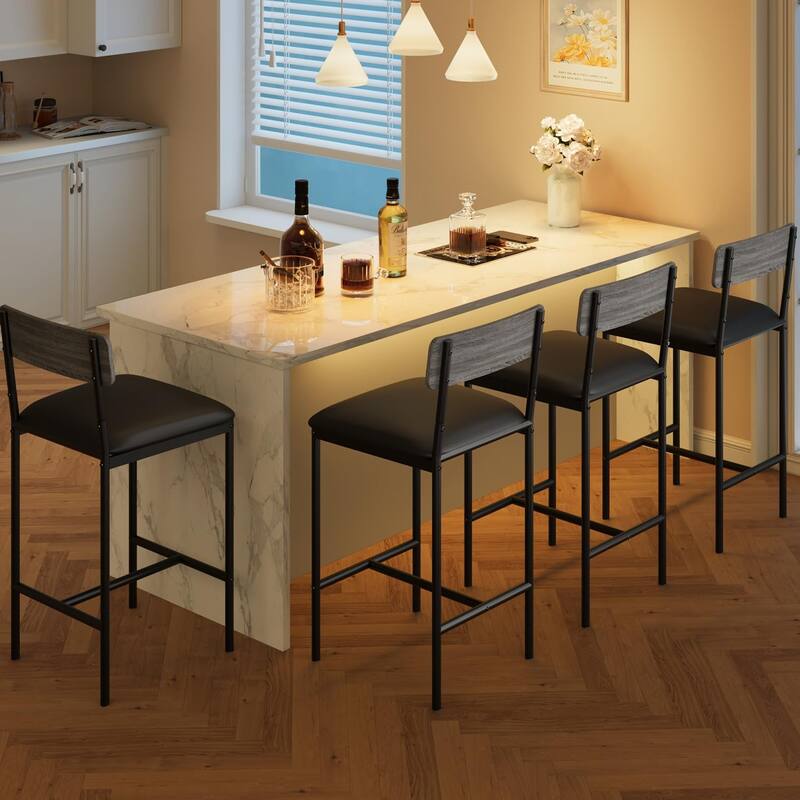 Set of 2 Upholstered Bar Chairs Counter Height Barstools for Kitchen Island - 14.5" L x 16.5" W x 37.4" H