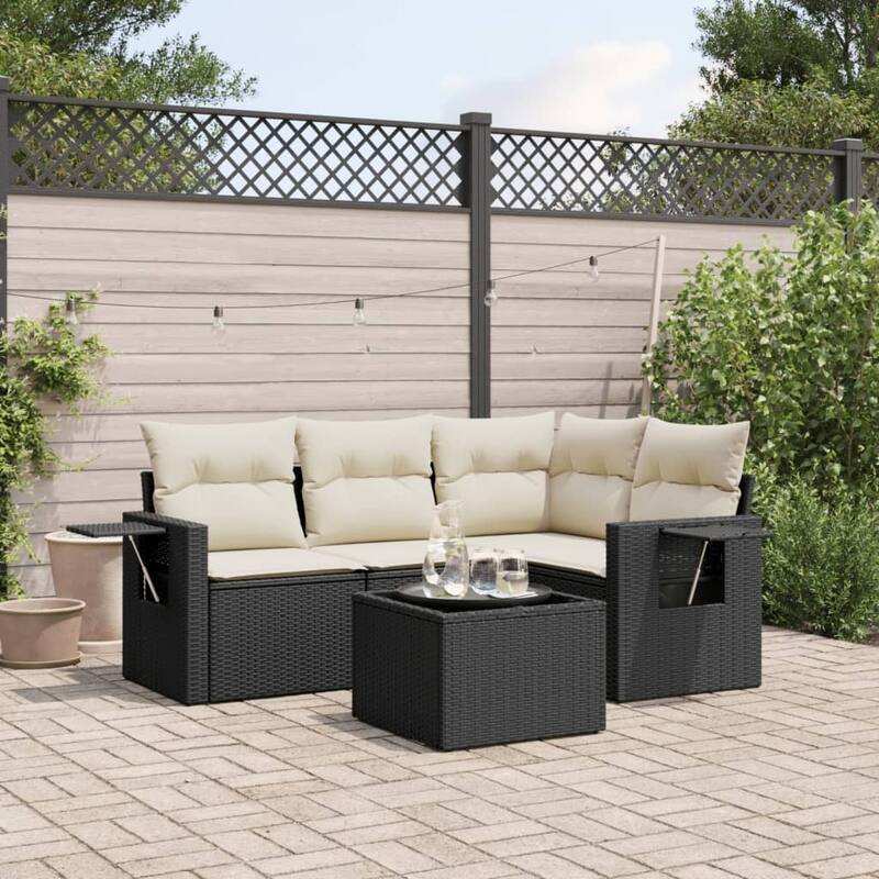 vidaXL Patio Sofa Set with Cushions Outdoor Conversation Furniture Poly Rattan
