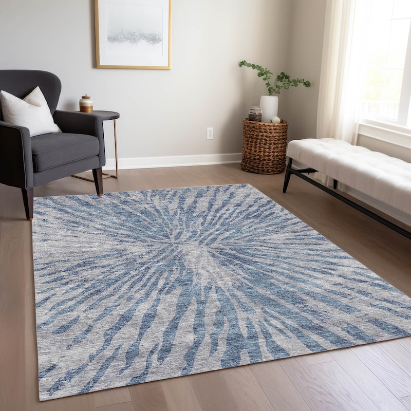 Machine Washable Indoor/ Outdoor Chantille Contemporary Burst Rug