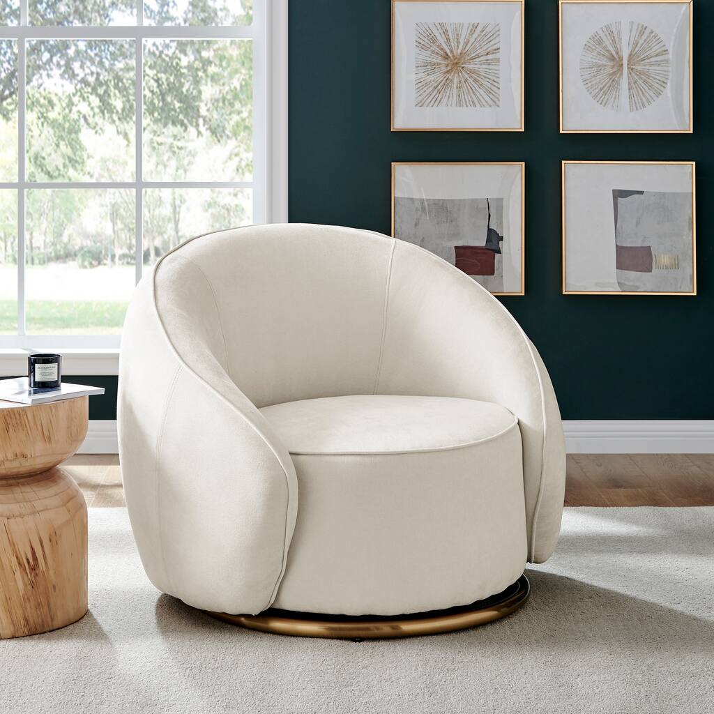 Swing Luxury Ivory and Gold Swivel Accent Chair