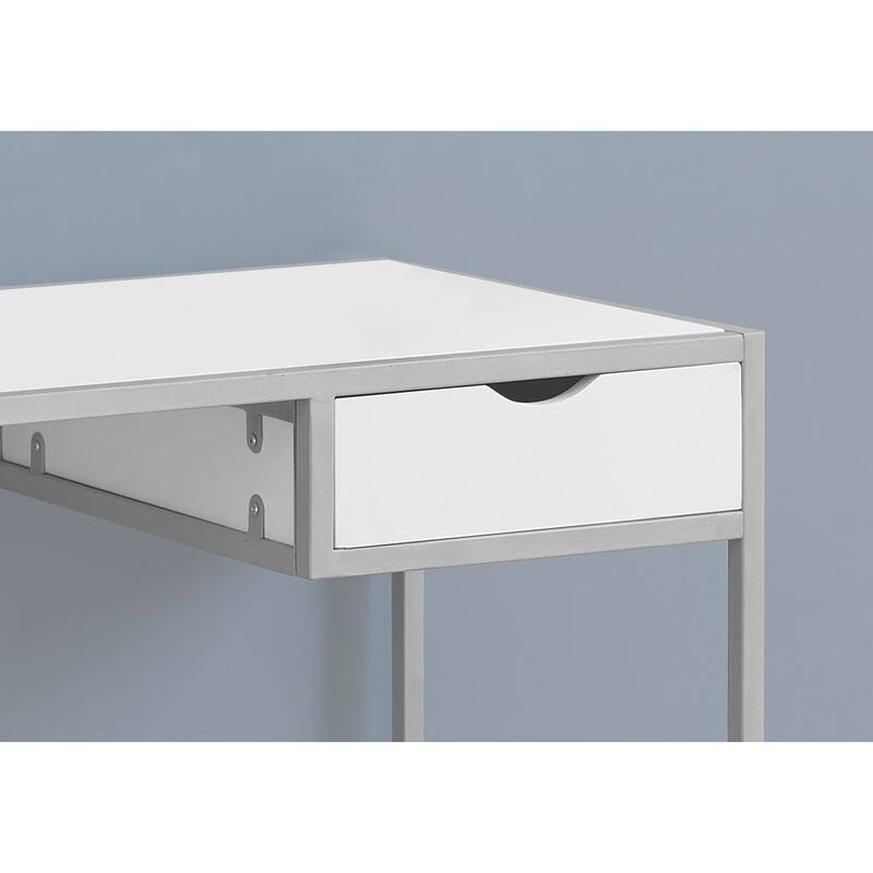 Computer Desk, Home Office, Laptop, Storage Drawer, 42"l, Work, White Laminate, Black Metal, Contemporary - White