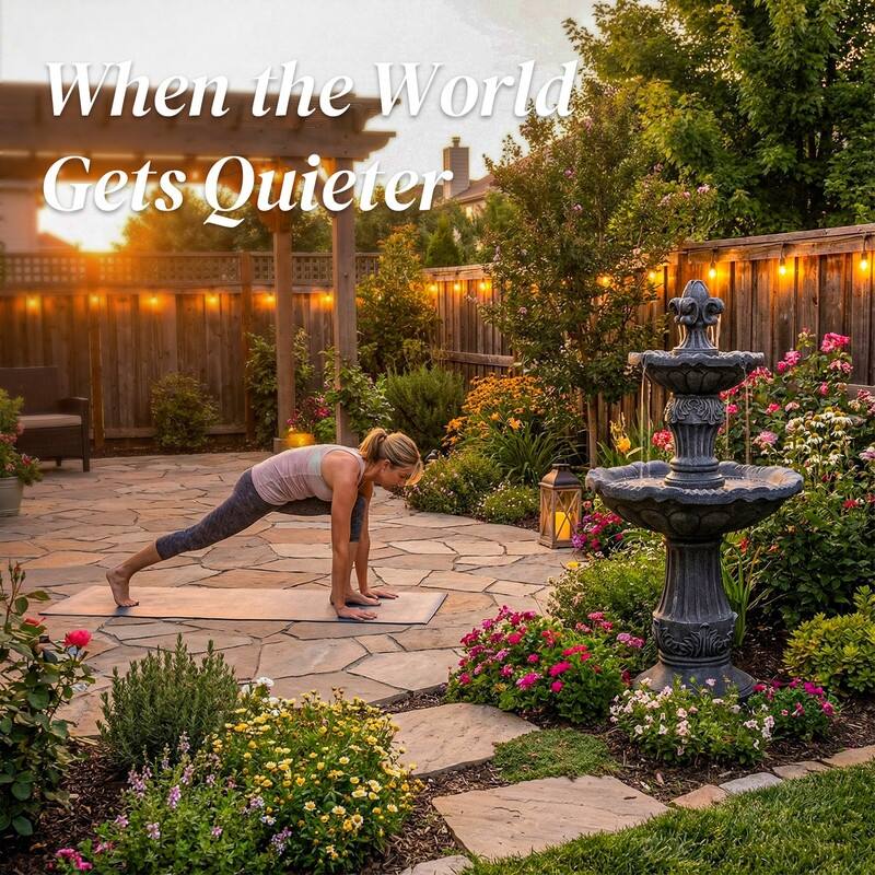 Vbal 2 Tier European Style Carved Outdoor Water Fountain with ETL Certified Auto Shutoff