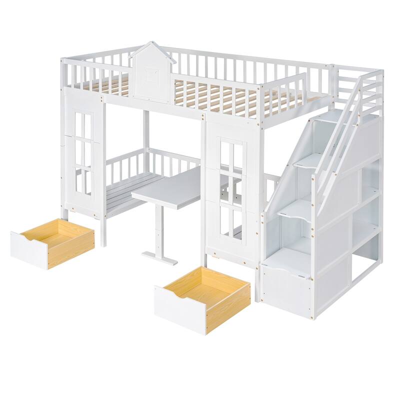 Twin over Twin Bunk Bed with Changeable Table