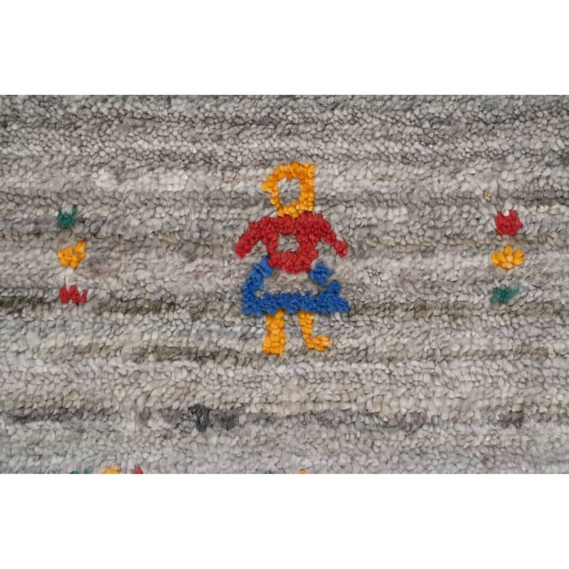 Hand Knotted Oriental Viscose Silk Carpet Tribal Animal Pictorial Greys & Charcoal Gabbeh Area Rug - 11' 8'' X 4' 10''
