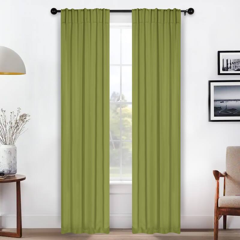Superior Solid Machine Washable Room Darkening Curtains with Back Tabs, Set of 2 - 26" x 84" - Sage