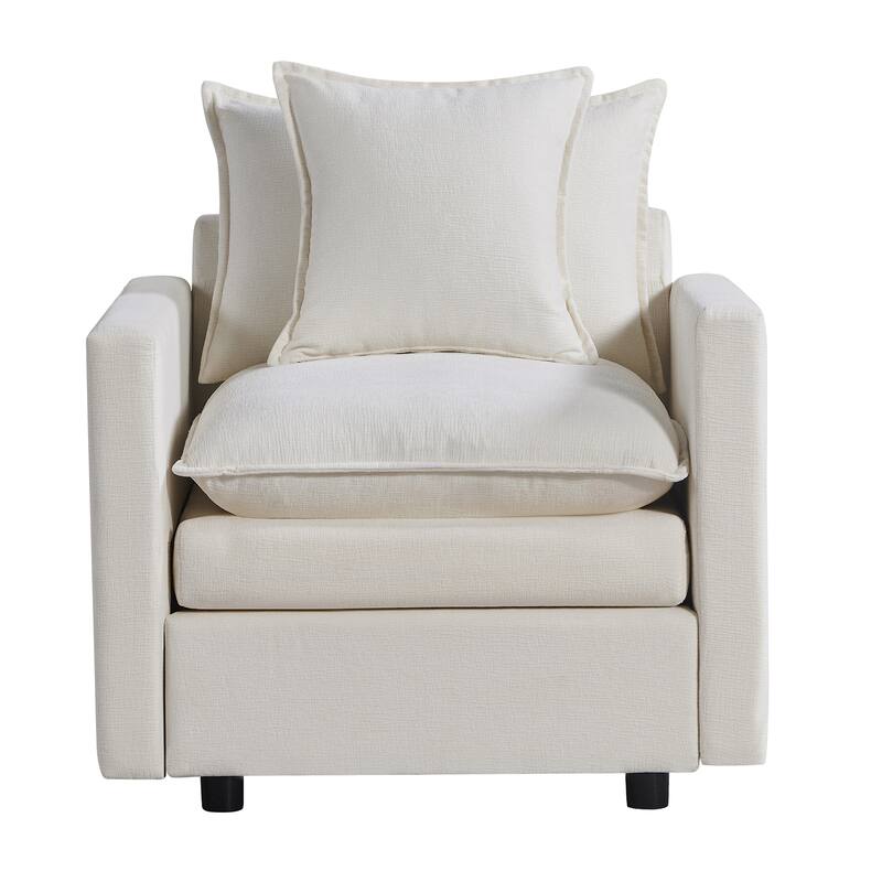 White Modern 33.07" Upholstered Arm Chair with Solid Wood Frame for Living Room