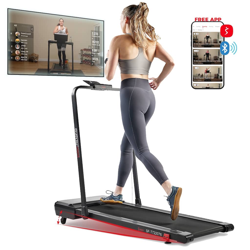 Sunny Health & Fitness Smart Treadpad Pacer Dual Walk Run Treadmill, w Auto Incline & Free SunnyFit App- SF-T722076