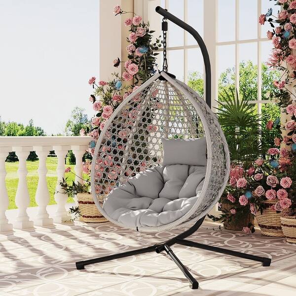 slide 2 of 79, Wicker Hanging Egg Chair for Indoor and Outdoor Relaxation