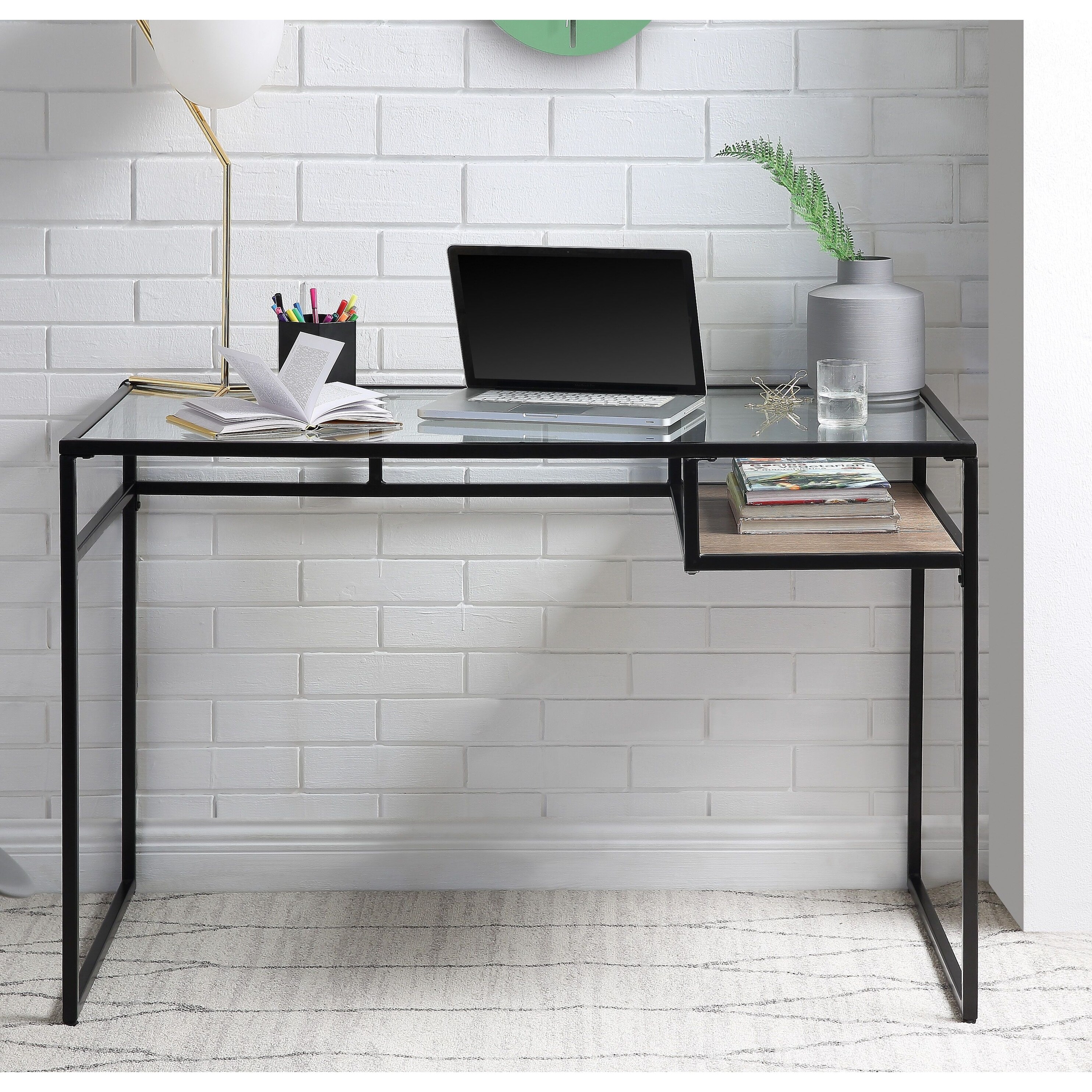 Blue sales glass desk