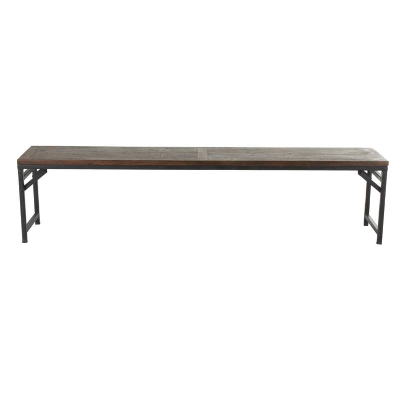 Dark Brown Teak Wood Long Home Bench with Black Metal Legs