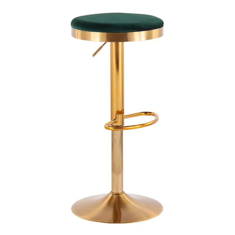Lumisource Dakota Barstool in Gold Steel and White Leather - Set of 2 - 15"Lx15"Wx23-31.75"H - Green Velvet