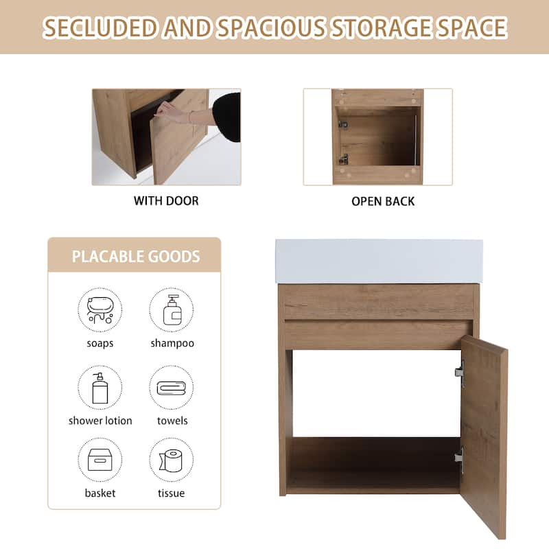 Bathroom Vanity With Sink In 16/18/23 Inch, Floating/Freestanding Bathroom Vanity With Soft Close Door