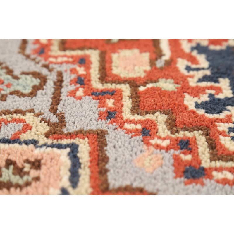 Hand Knotted Oriental 100% Wool Carpet Traditional Medallion Oranges & Rust Heriz (serapi) Area Rug - 4' 11'' X 3' 0''