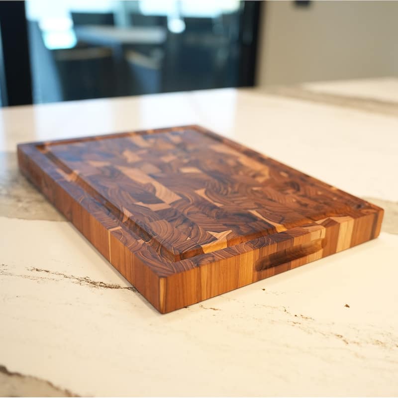 EcoDecors FSC Certified, Teak Cutting Board, 14-inches x 10-inches, it is a Compact Reversible End Grain Wood Board for Snacks