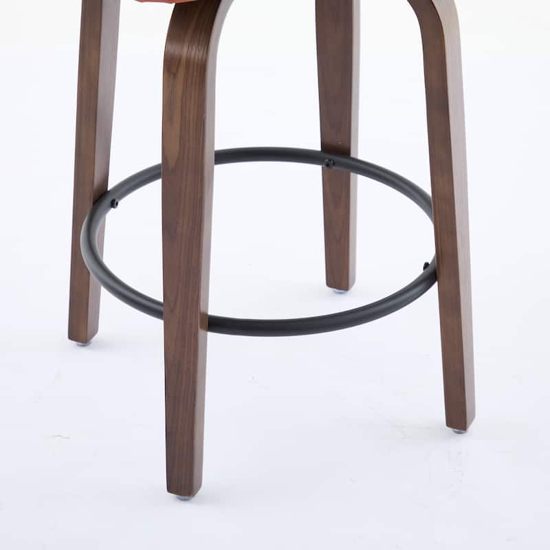 SEYNAR PU Leather 360 Degree Swivel Open Back Bar Stools Wood Legs Set of 4
