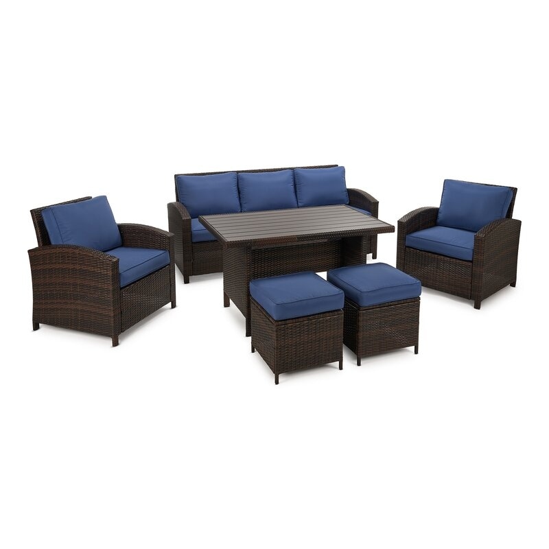 6-Piece Outdoor Wicker Patio Conversation Set