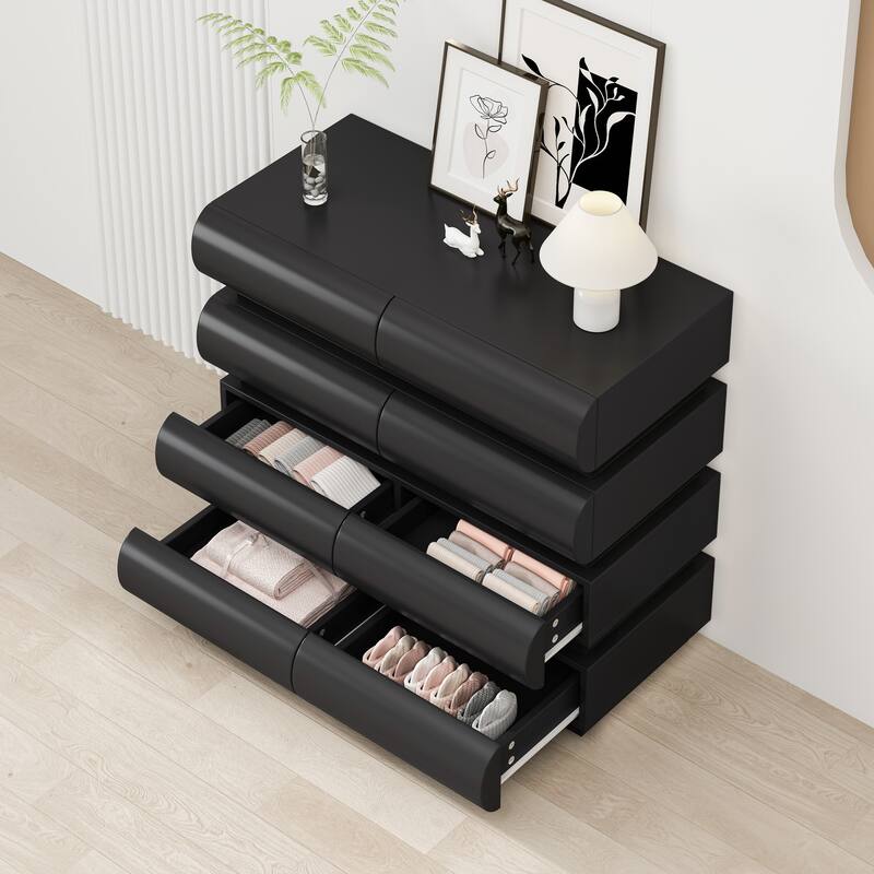Modern Dressing Table Handleless Dressing with 8 Sliding Drawers Anti-Tip Device, for Bedroom, Black