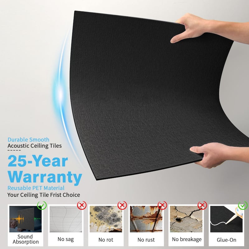 Art3d 12pcs Flexible PET Acoustic Wall Tiles Ceiling Tiles Cover 48 Sq.Ft.