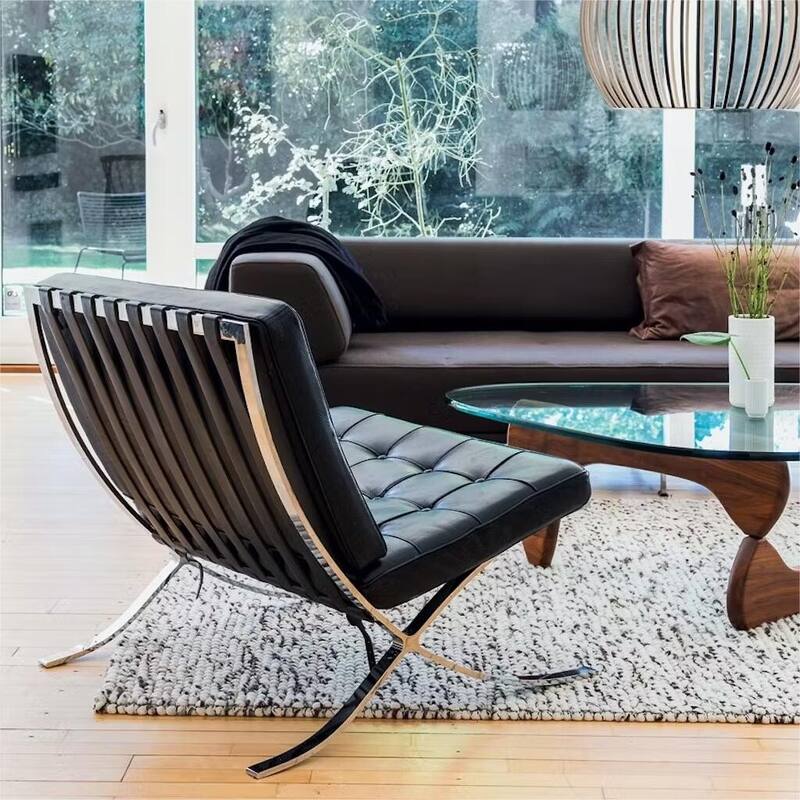 Mid Century Tufted Top Grain Leather Upholstered Lounge Chair