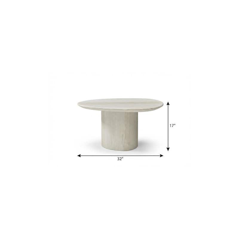 HomeRoots 17" Beige Marble Oval Pedestal End Table - 32.00 in. x 17.00 in. x 24.00 in.