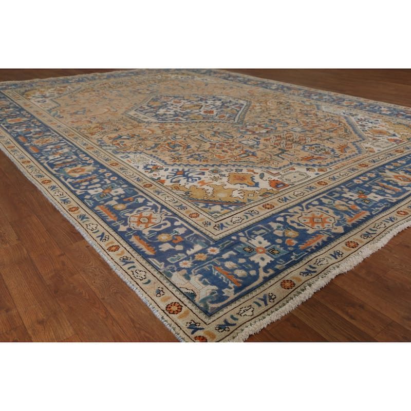 Hand Knotted Oriental 100% Wool Carpet Traditional Geometric Brown Tabriz Area Rug - 11' 0'' X 7' 11''