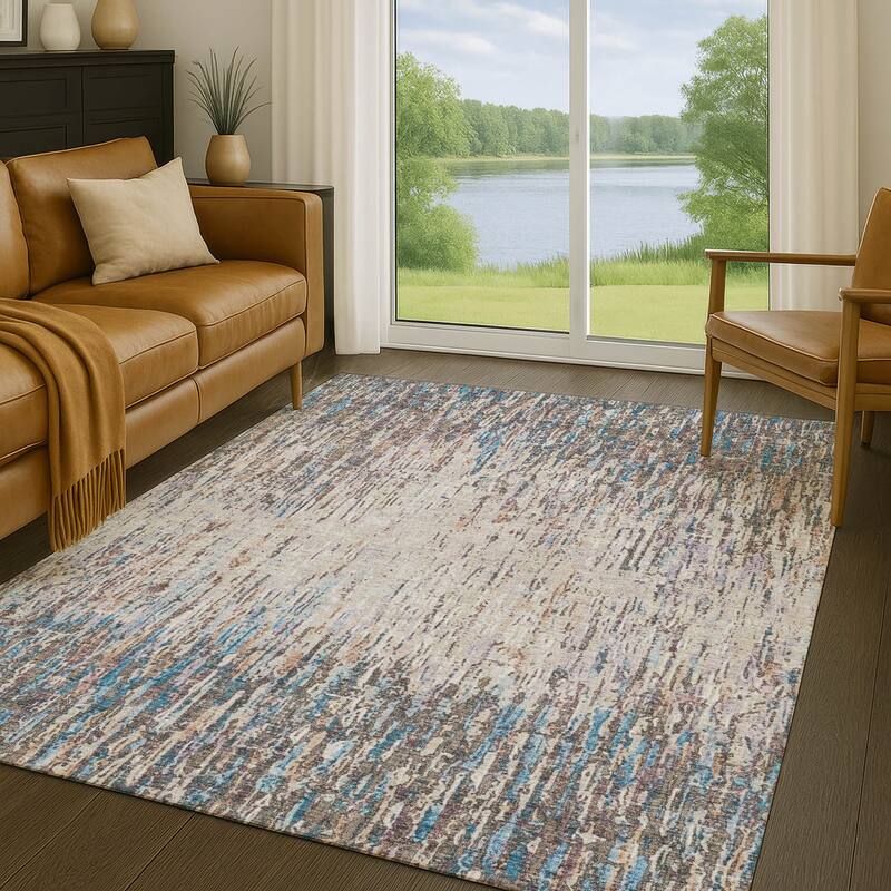 Machine Washable Indoor/ Outdoor Abstract Moxy Chantille Rug