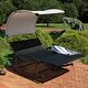 preview thumbnail 2 of 8, Sunnydaze Double Chaise Rocking Lounge with Canopy and Headrest Pillows - Black