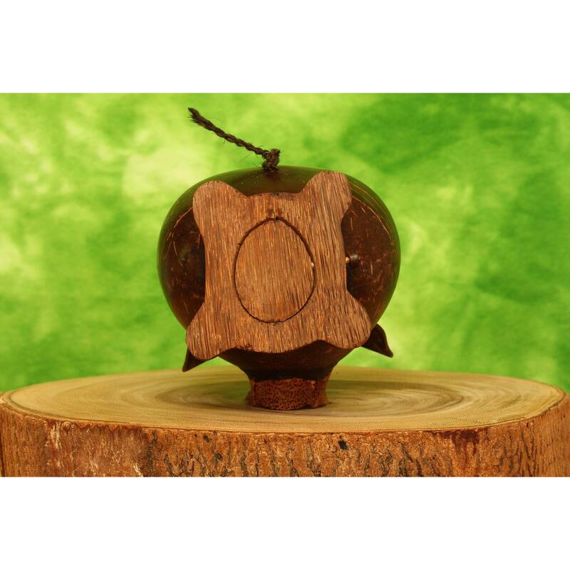 Handmade Coconut Shell Wood Cute Pig Coin Piggy Bank Wooden Hand Carved Keepsake Saving Money Kids - 6" tall x 5" wide x 5" deep