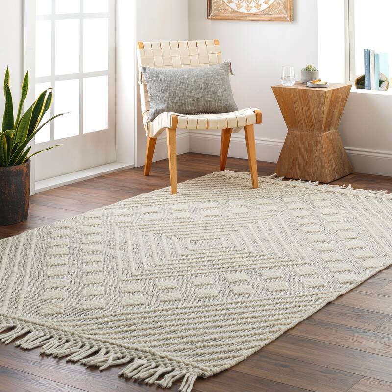 Livabliss Hanoch Handmade Diamond Jute & Wool Area Rug - 9' x 12' - Grey/Cream