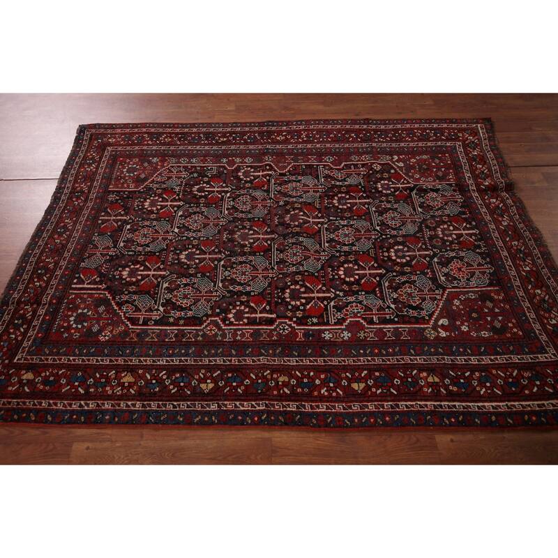 Pre-1900 Antique Qashqai Persian Area Rug Hand-Knotted Wool Carpet - 4'11"x 6'4"