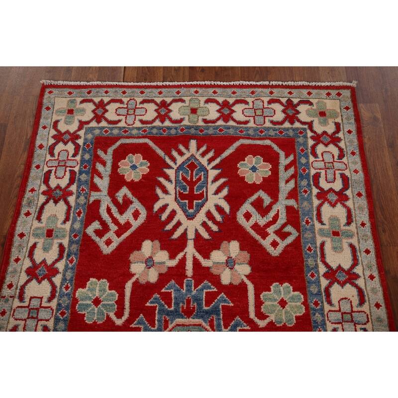 Red Kazak Oriental Foyer Rug Handmade Wool Carpet - 3'3" x 5'5"