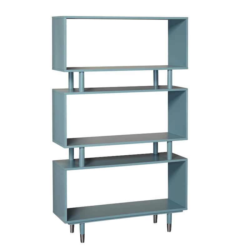 Simple Living Margo Mid-Century Modern 3-tier Bookshelf - 59.5"h x 36"w x 11.8"d - Antique Blue