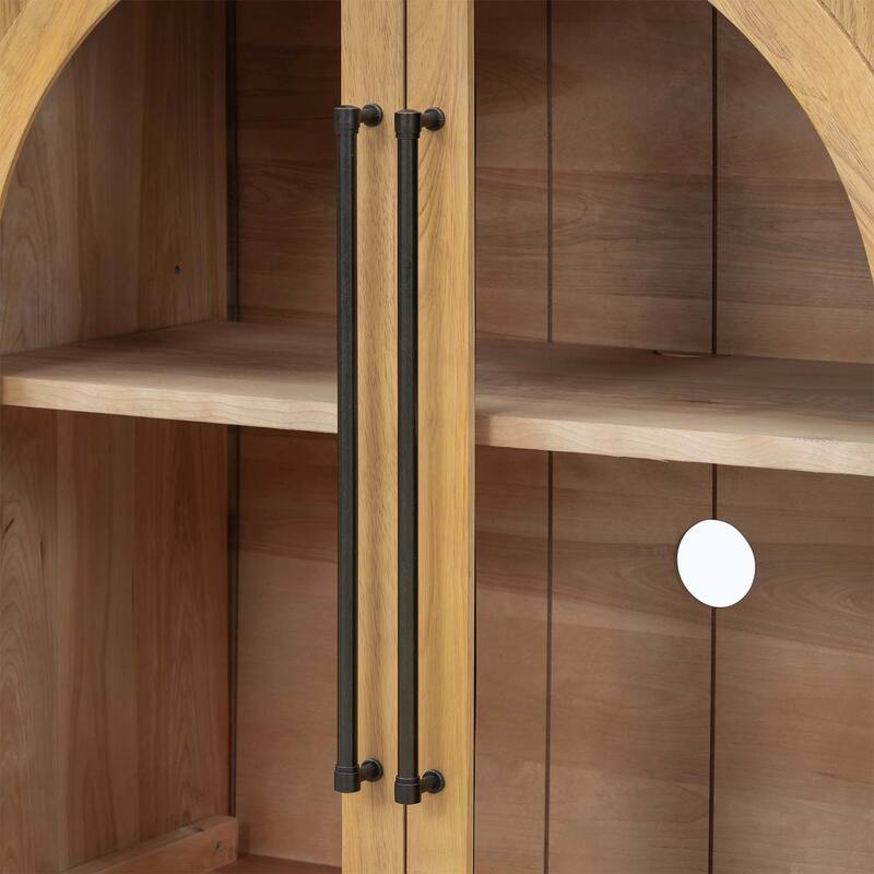 4-Door Large Storage Sideboard Buffet Cabinet with Glass Doors and Arched Design