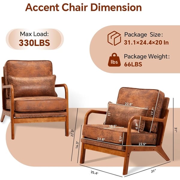 dimension image slide 1 of 2, EROMMY Mid Century Modern Accent Chair, Upholstered Lounge Armchair with Solid Wood Frame and Cushion for Living Room