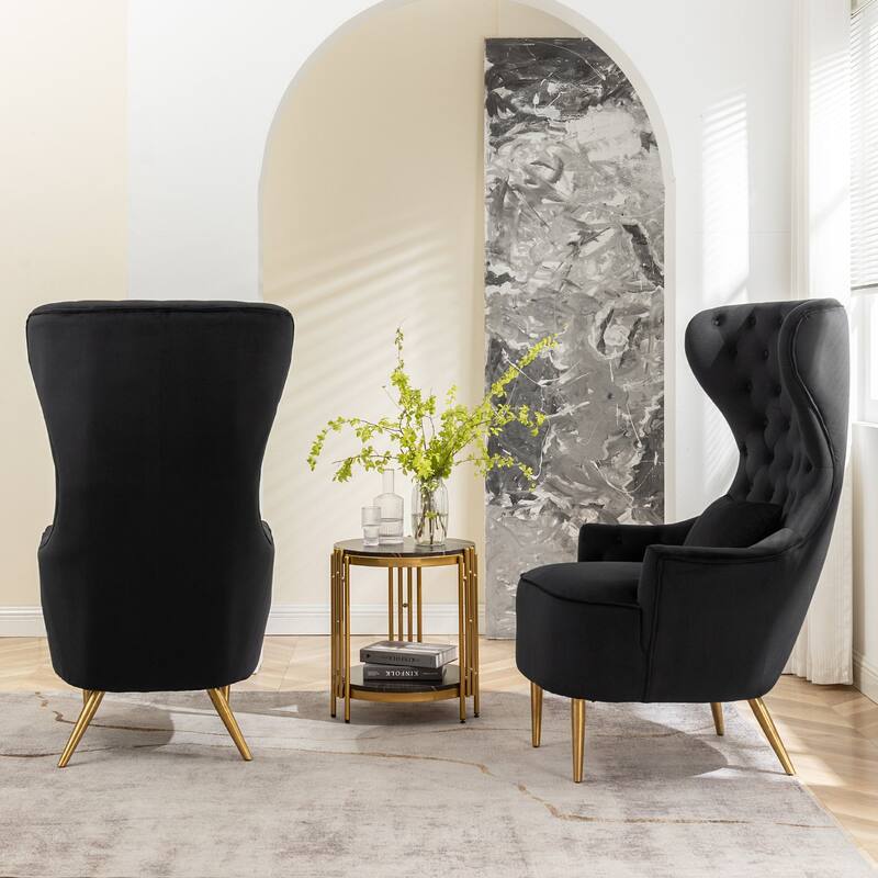 KINWELL Tufted High Wingback Accent Chairs Velvet Armchairs, Set of 2