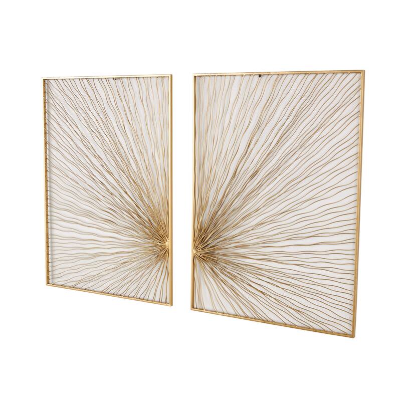 Gold Metal Coiled Ribbon Sunburst Home Wall Decor (Set of 2)
