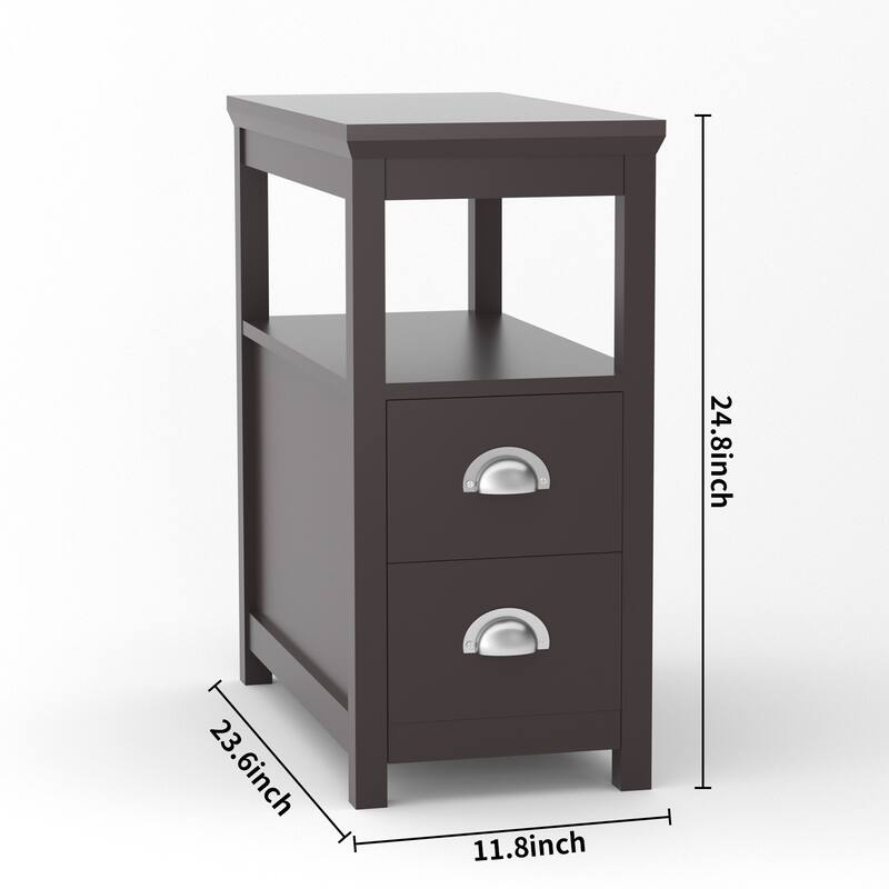 End Table, Narrow Chairside Table with Drawer and Open Storage Shelf